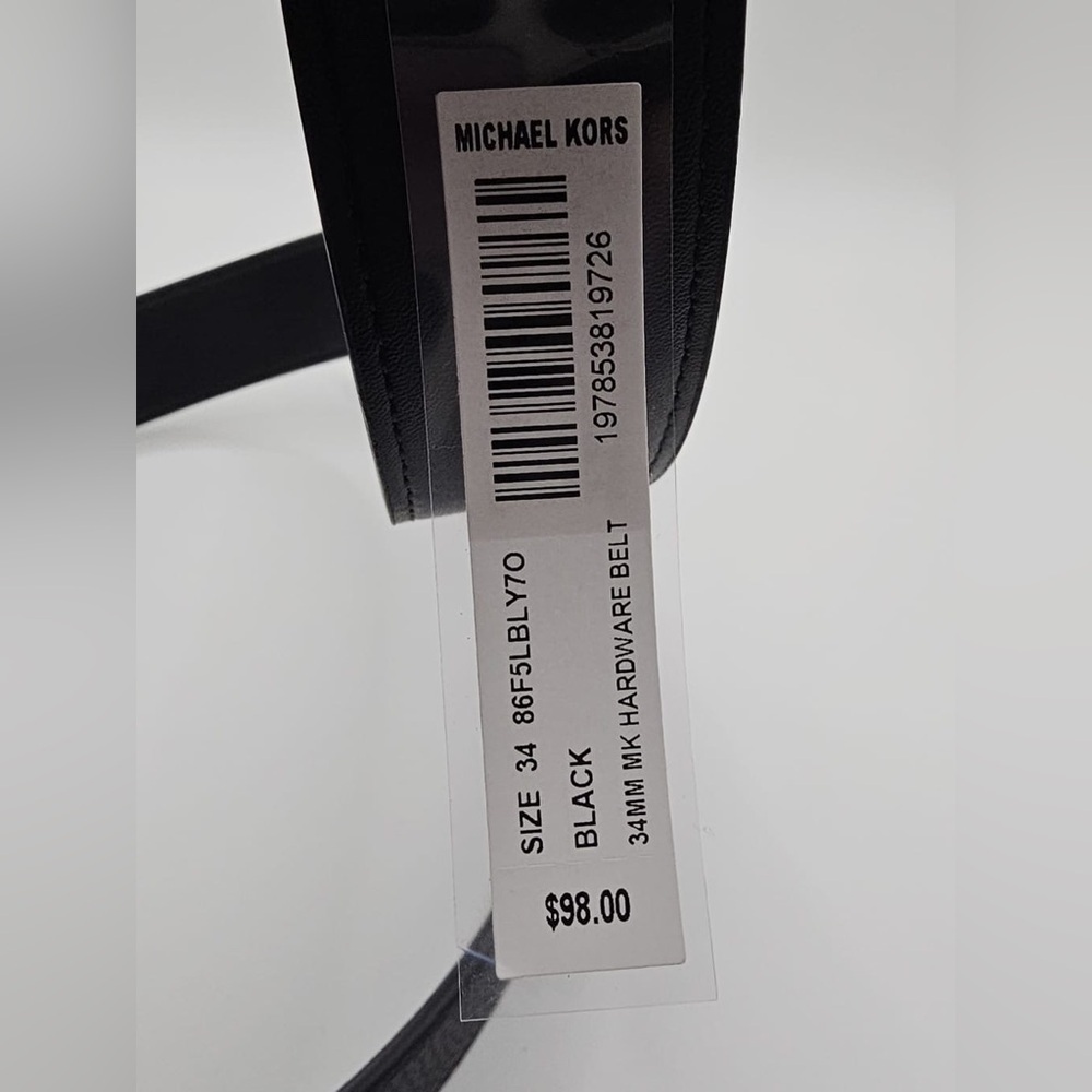 Michael Kors MK Black Leather Belt Silver Logo Buckle NWT Medium 34 - Picture 3 of 3